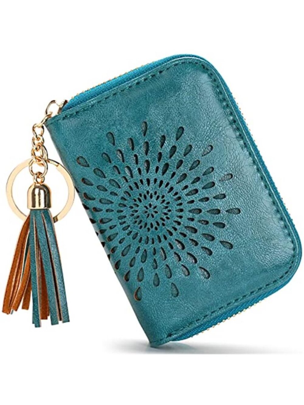 RFID Credit Card Holder Zipper Card Case Keychain Small Wallet for